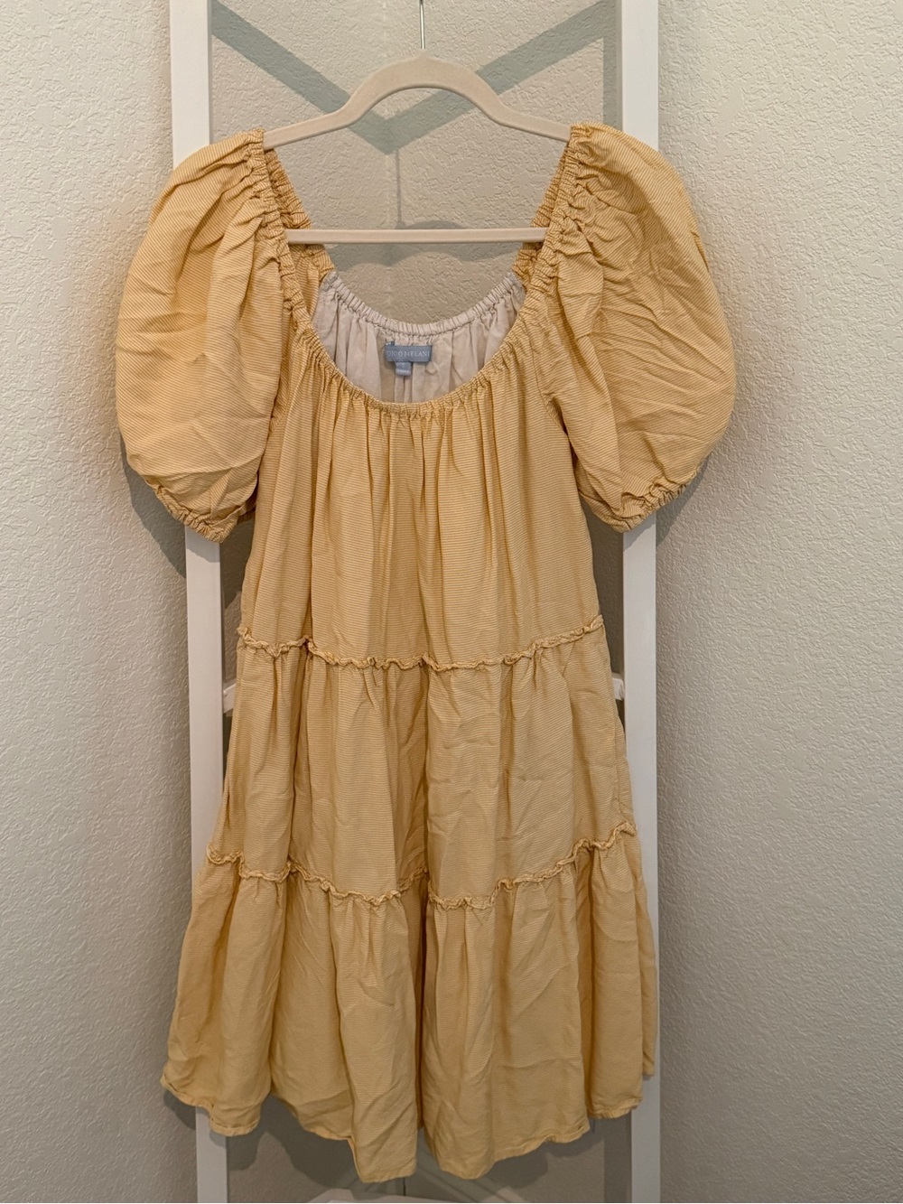 ANTONIO MELANI Yellow Puff-Sleeve Tiered Midi Dress